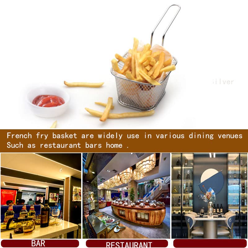 12Pcs Mini Square Fry Bakests French Fries Basket 4.1x3.3x2.6Inches Table Serving Frying Chips Baskets, French Fry Holder for Kitchen Restaurant Party Barbecue(Silver)