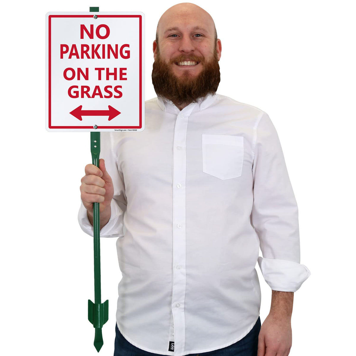 SmartSign 12 x 10 inch “No Parking On The Grass” Arrow Yard Sign with 3 foot Stake, 40 mil Laminated Rustproof Aluminum, Red and White, Set of 1