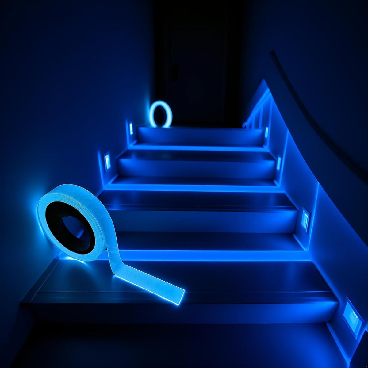 Glow in The Dark Tape, Fluorescent Spike Sticker for Stairs Walls Steps Safetys Exits Sign Warning Tape, Self-Adhesive Luminous Tapes (9.8 FT)
