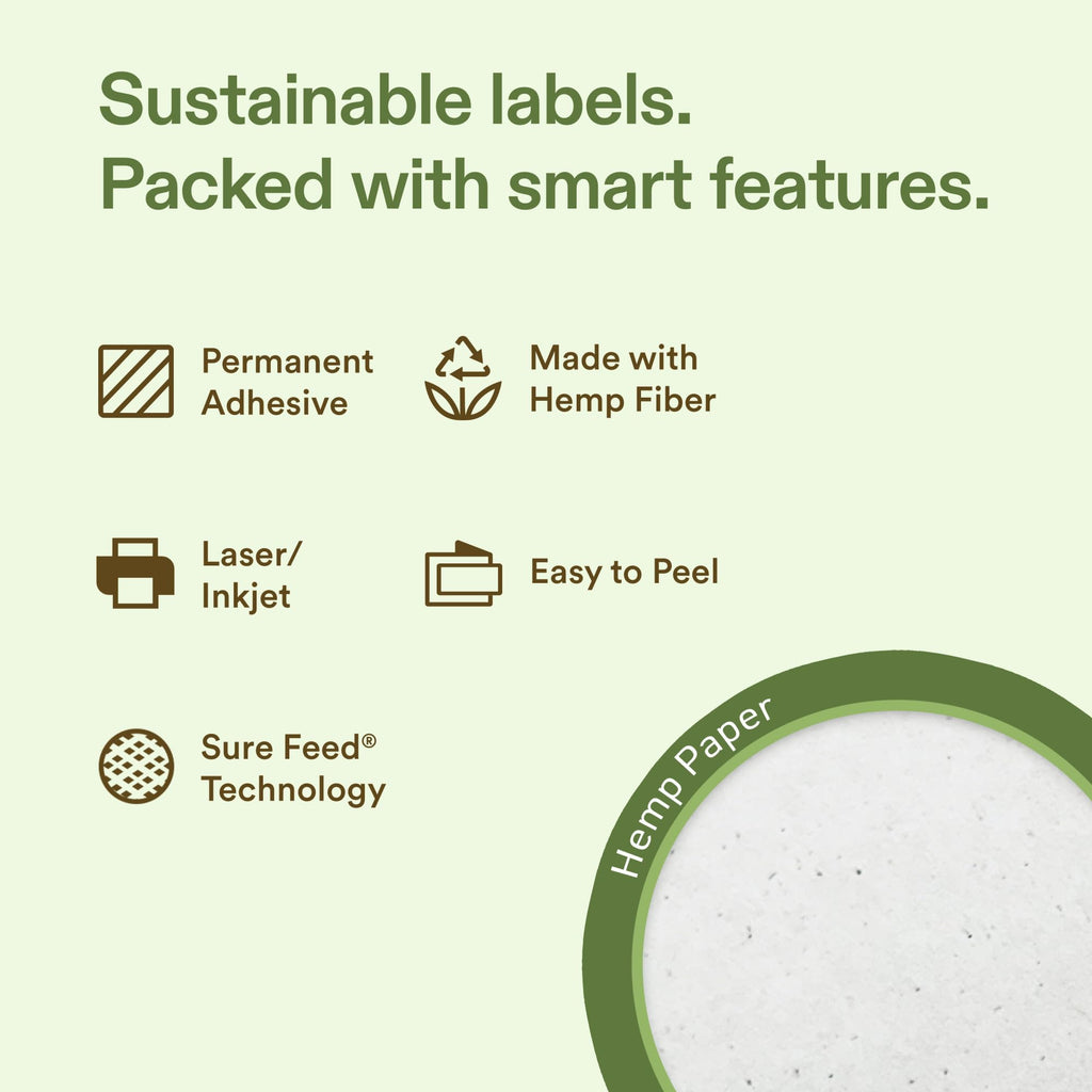 Avery® Printable Oval Hemp Labels, Sure Feed® Technology, 4-1/4" x 2-1/2", Off-White, Laser & Inkjet Compatible, 120 Total, Great for Product Branding, Packaging, and More 120 Labels