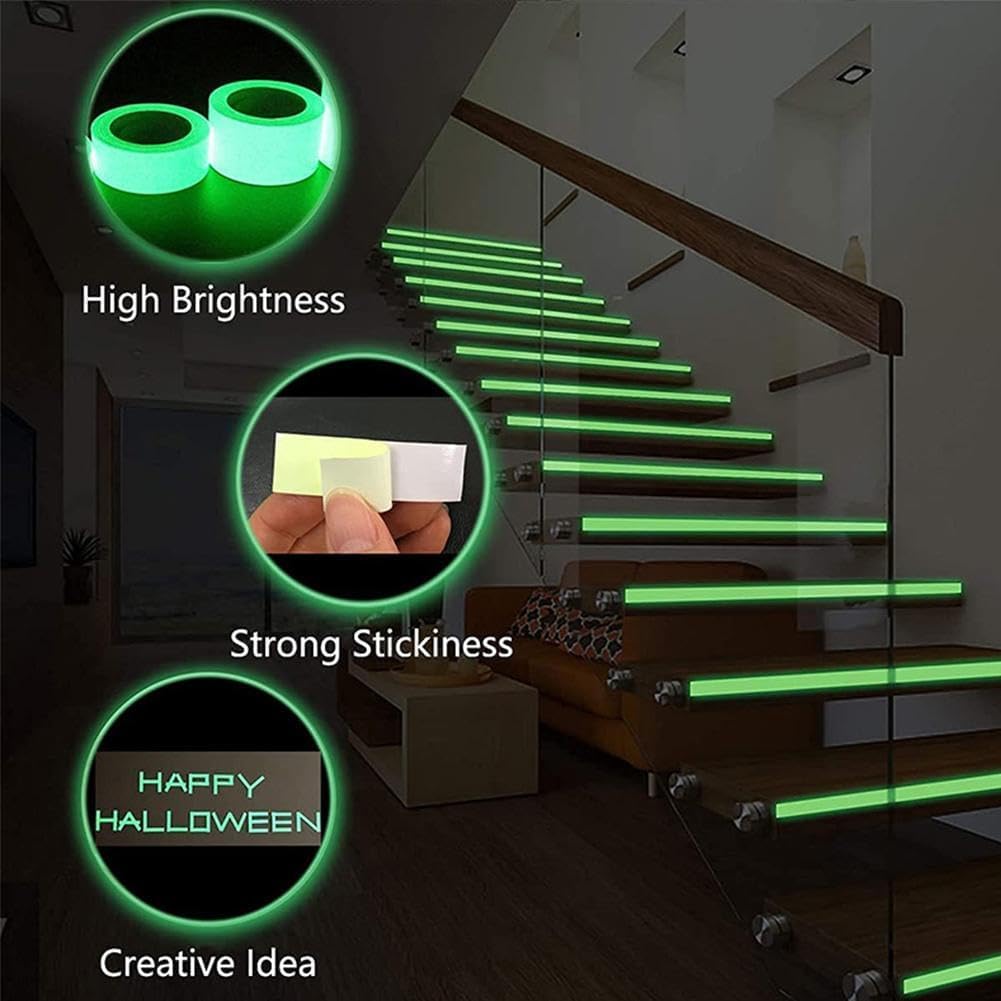 Jinshining 1pc Glow in The Dark Tape,Long-Lasting Bright Fluorescent Glow Tape,Luminescent Emergency Tape Safety Egress Markers Stairs,Walls,Steps,Exit Sign,Strong Adhesive,Hardware