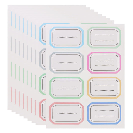 240Pcs 30 Sheets Name Tag Stickers Waterproof 3.9 x 0.9 Inch Self Adhesive Colored Border Blank Labels to Write on for Office School Supplies