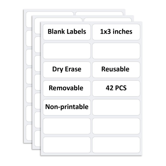 SVNOOC Multi-Use Label Stickers Small Sticky Notes, White Reusable Dry Erase Labels for Kids School Office Home Kitchen All Purpose Use Tags 42PCS (1x3 inches) 1x3 inches
