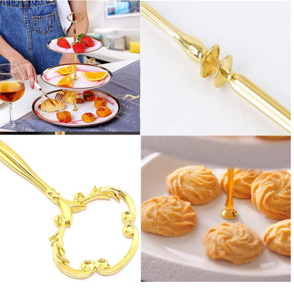 4 Sets of 3 Tier Cake Plate Stand Handle Hardware, Cake Fruit Food Plate Stand Handle Fitting Hardware Rod Holder - Vintage Sunflower+Crown Fittings(Golden+Siver)
