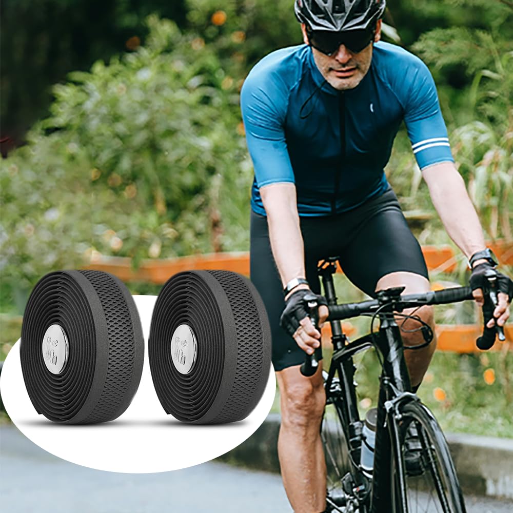 Bike Handlebar Tape EVA, Bicycle Bar Tape with Adhesive Backs, Comes with Pair of Bar End Plugs 2 Rolls per Set