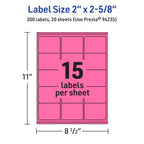 Avery Printable Rectangle Labels, Sure Feed Technology, 2" x 2-5/8", Bright Pink Labels, Laser/Inkjet Printable, 300 Total, Great for Mailing 300 labels