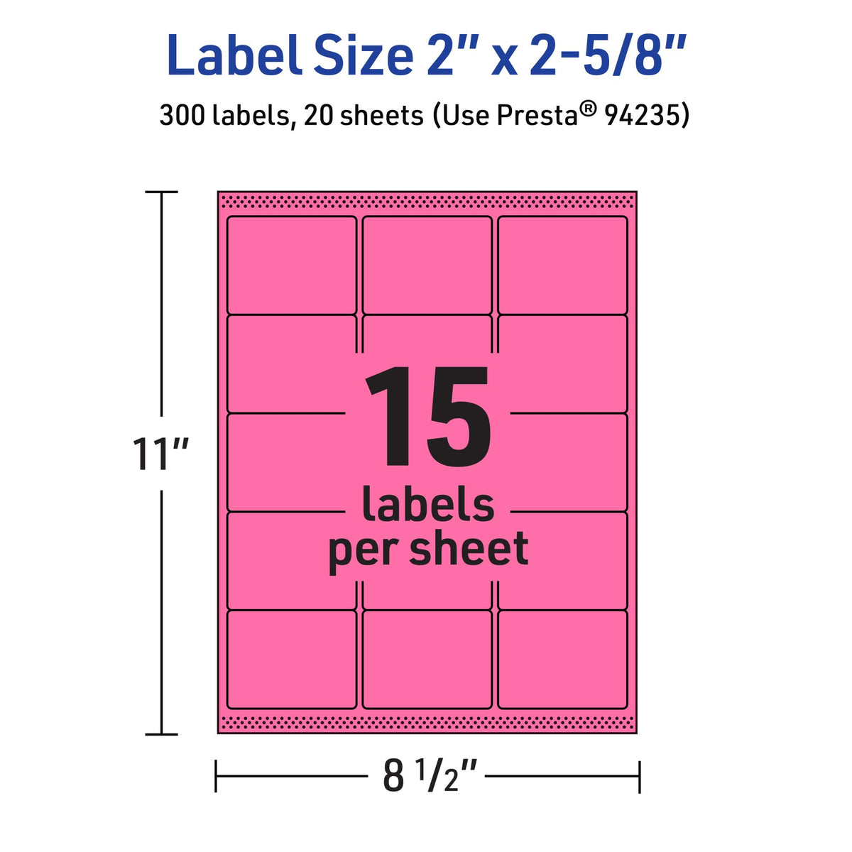 Avery Printable Rectangle Labels, Sure Feed Technology, 2" x 2-5/8", Bright Pink Labels, Laser/Inkjet Printable, 300 Total, Great for Mailing 300 labels