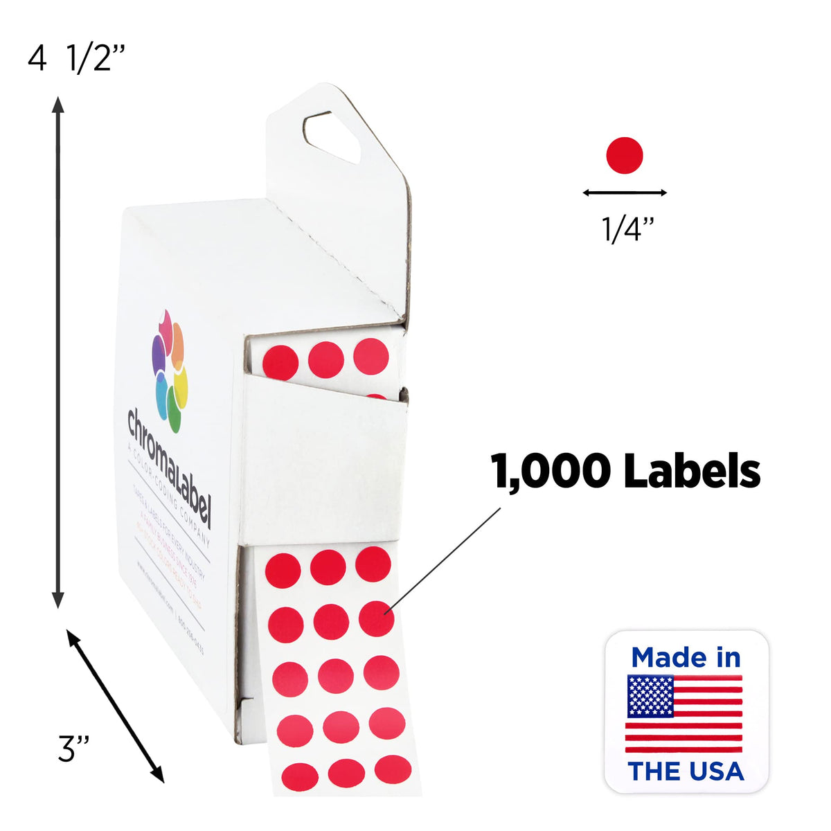 ChromaLabel red dot stickers, 1/4 inch small round color coding labels, mini circle stickers for inventory, classroom, office, chart use