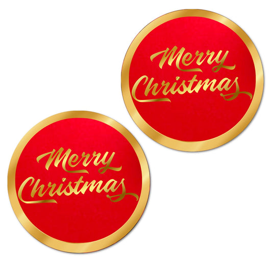 126 Merry Christmas Stickers, 1 Inch Big Round Glossy Labels, Great for Holiday Season Gifts, Gift Bag, Cards, Envelopes, Boxes, Tags, and Supplies. Made in USA
