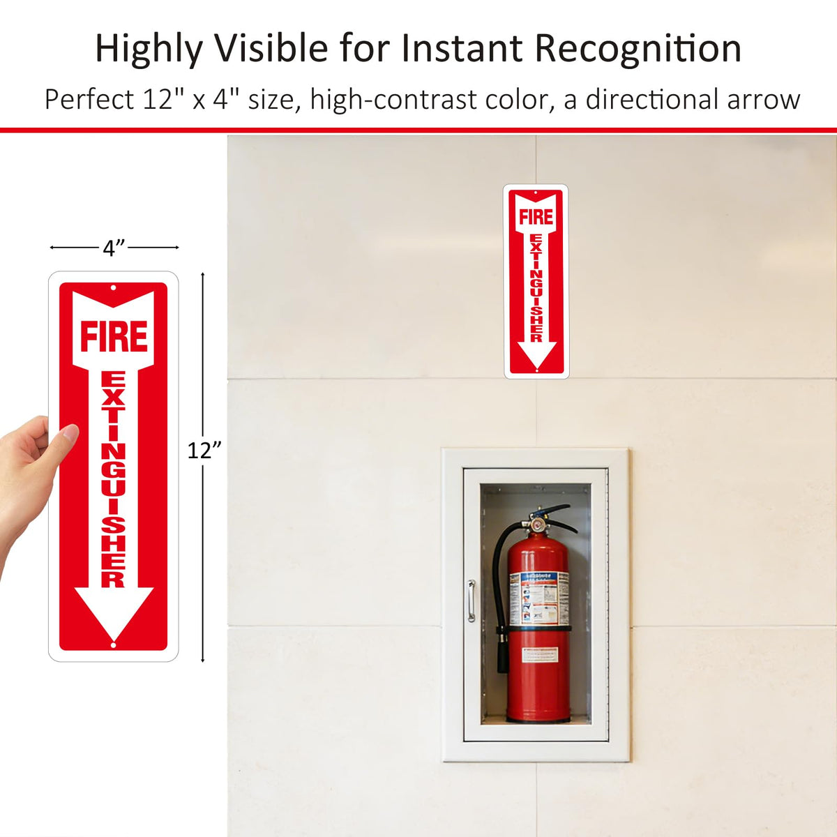 (16 Pack) Self-adhesive Fire Extinguisher Sign, 12" x 4" Durable Plastic Fire Extinguisher Sticker for Business and Home Use, Indoor, Outdoor, 20 Mil Thick PVC Safety Signs, Weather-resistant, No Fade, Easy to Install 16