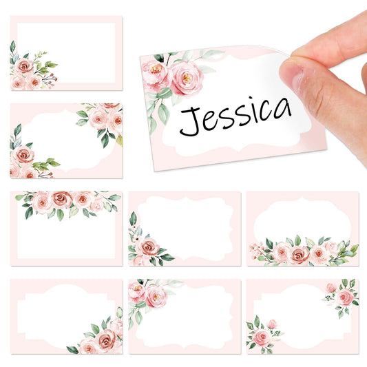 240Pcs Floral Label Stickers Pink Rose Flower Jar Tag Stickers 8 Design Spring Blank Self-Adhesive Paper Label Decals for Classroom Desk Kitchen Sauce Bottle Jar, 3 x 2 Inch