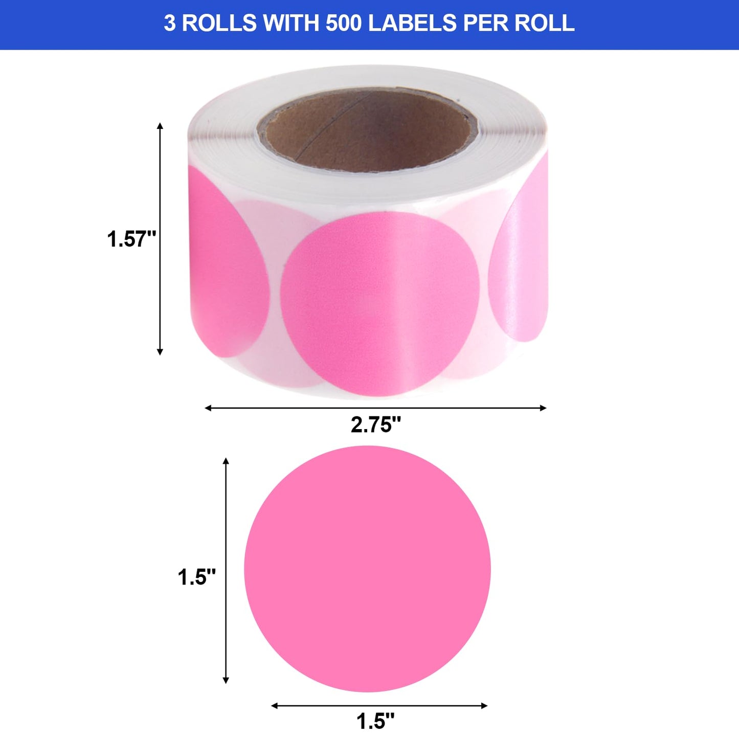 1.5" Direct Thermal Labels, 1.5 "Round Thermal Stickers for Thermal Label Printer, BPA&BPS Free Pink Circle Direct Thermal Perforated Stickers Labels(3 Rolls with 500 Labels per roll)