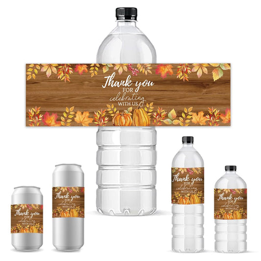 PH PandaHall 30pcs Water Bottle Labels for Celebrating, Fall Leaves Adhesive Waterproof Bottle Wraps Autumn Bottle Stickers Bottle Labels for Halloween Thanksgiving Wedding Birthday Party Anniversary
