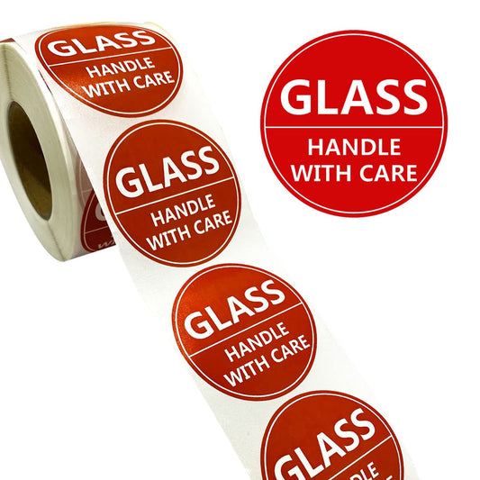 2 Inch Round Round Glass Warning Stickers Please Handle with Care Labels Glass Thank You Stickers for Mailing Packaging 250 Adhesive Labels(Red)