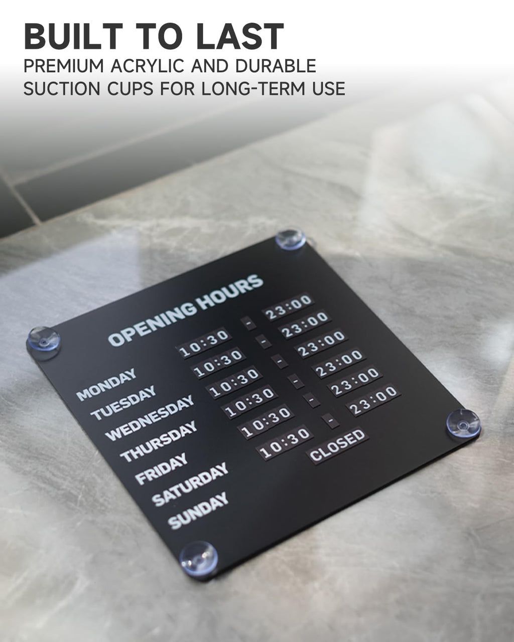 Magnetic Business Hours Sign, Changeable Store Hours Board for Glass Door Black 10.24 x 10.24 " Full Sign Set