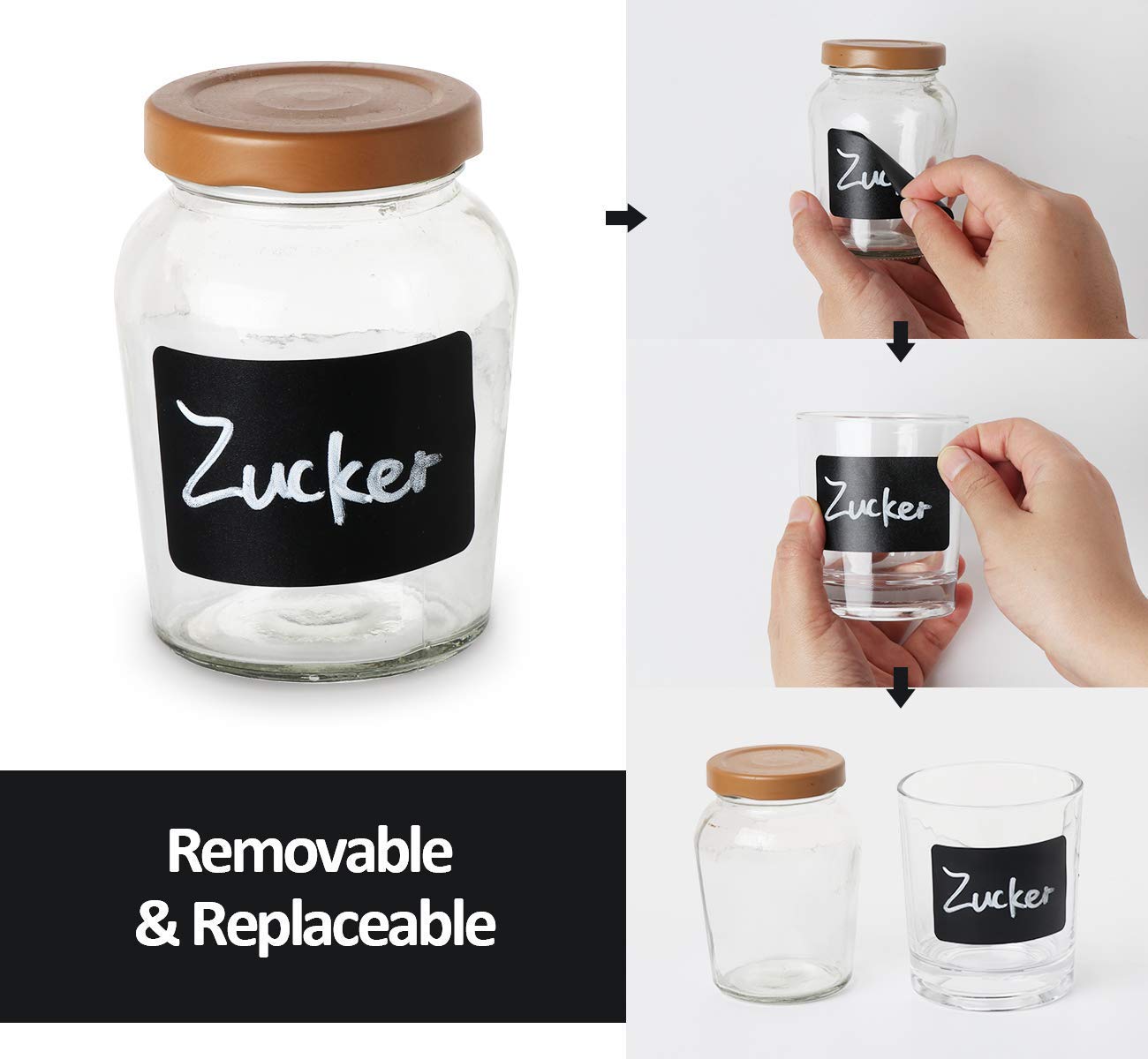 Chalkboard Vinyl Labels- 64 Premium Reusable Chalk Stickers Removable Waterproof Blackboard Label for Mason Jars, Parties, Craft Rooms, Weddings