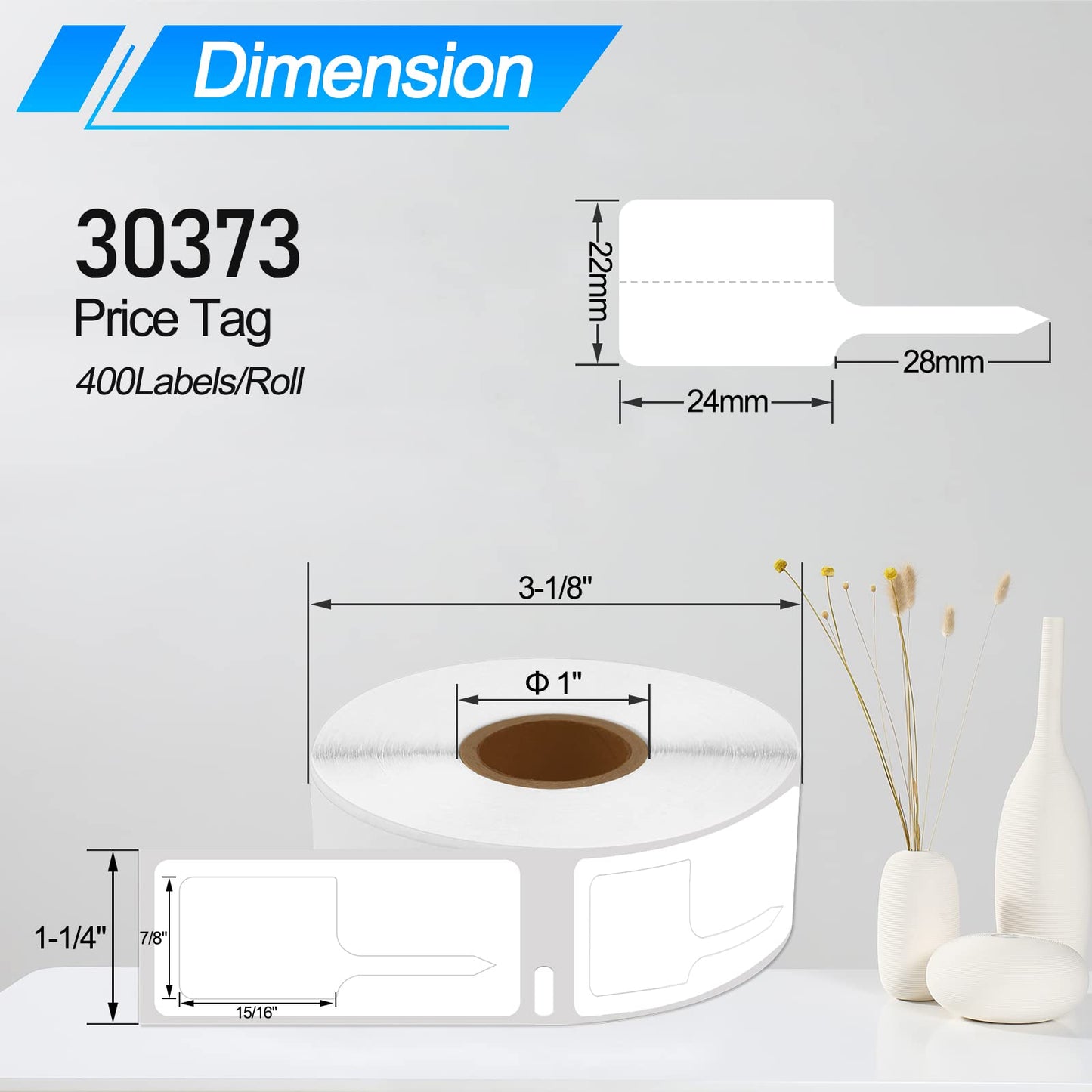 NineLeaf 5 Rolls Replacement 30373 7/8" x 15/16" Price tag Rat Tail Style Thermal Film Labels 400 Labels per Roll Compatible with Dymo 450 450 Turbo 4XL 400 Twin Turbo 450 Duo 450 Twin Turbo 4XL