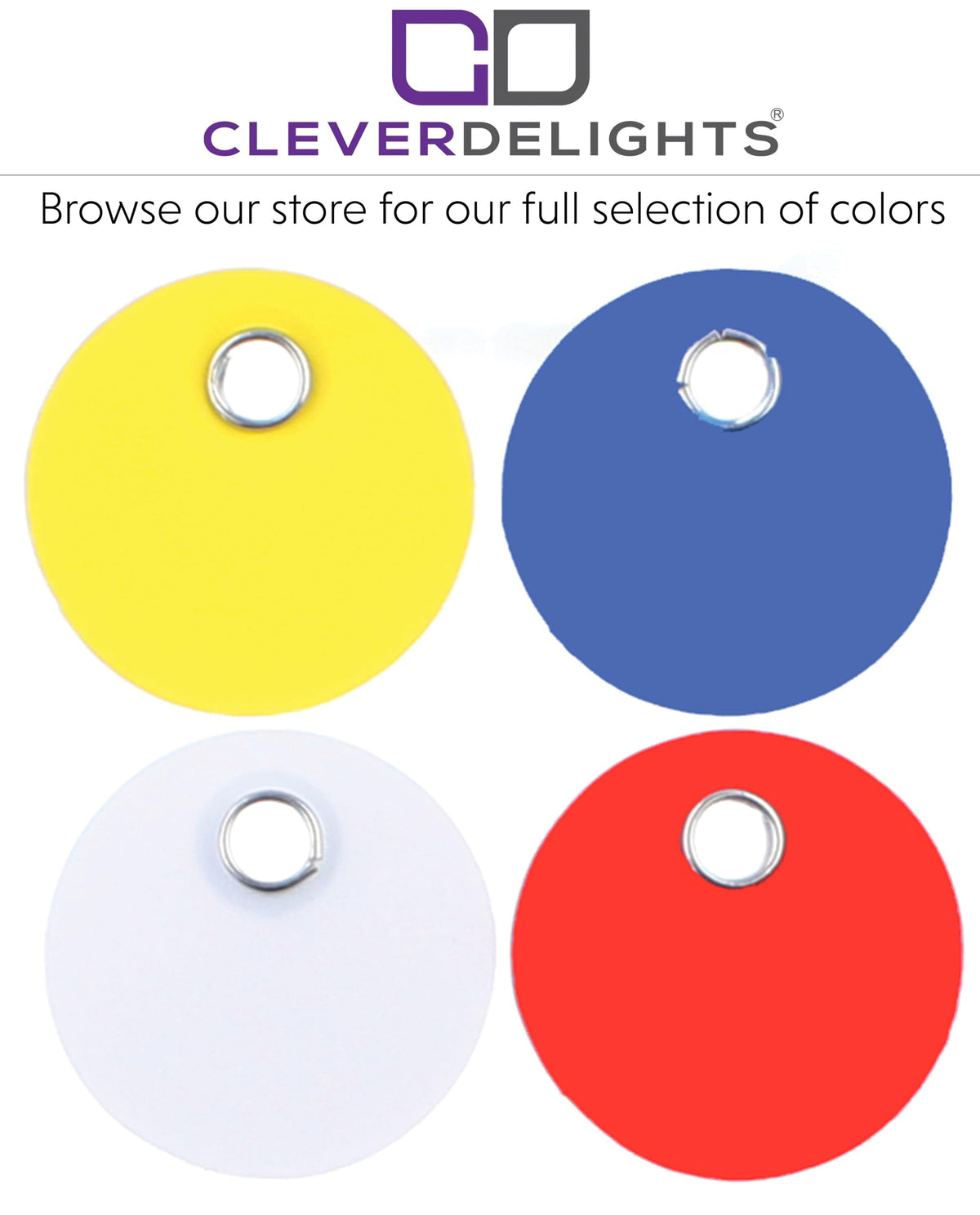 CleverDelights White 1" Round Plastic Tags - 100 Pack
