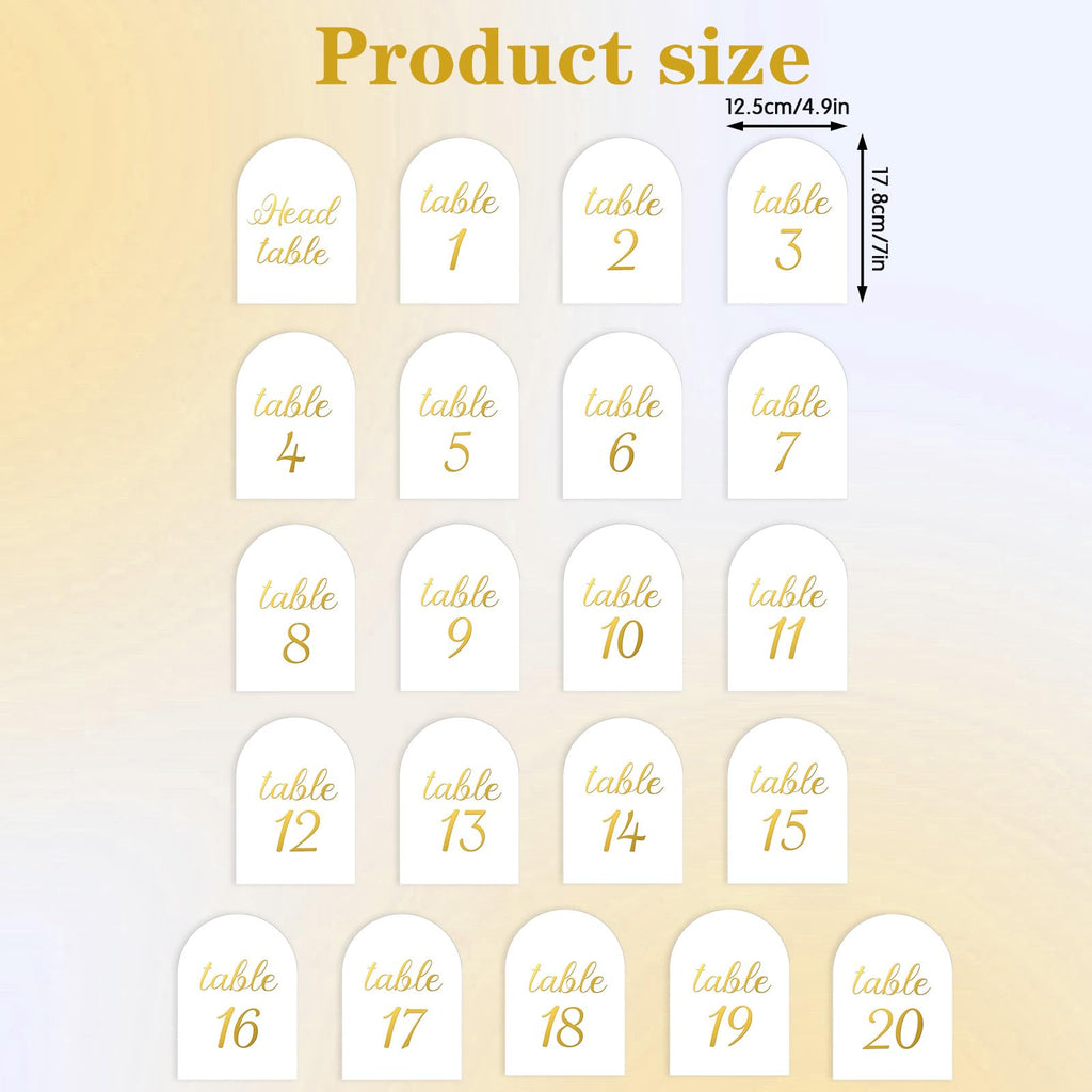 Table Numbers 1-20, Gold Wedding Table Numbers with Head-Table