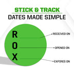 ROX Received Opened Expires Labels - 1.5 Inch Round Inventory Stickers, 1000 Labels Per Roll for Containers, Bottles,Jars, Canning & Storage