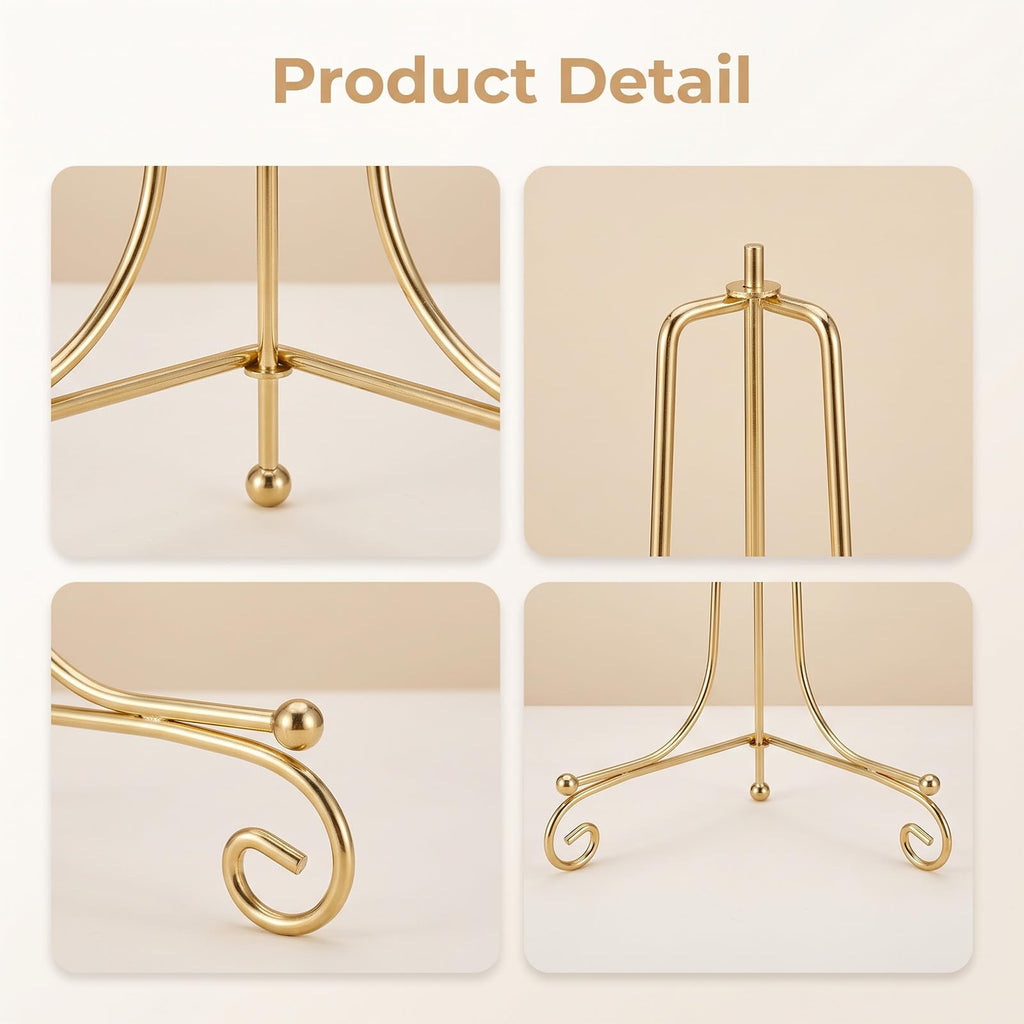 10 Pack 8 Inch Plate Stands for Display, Gold Iron Easel Holders for Photos