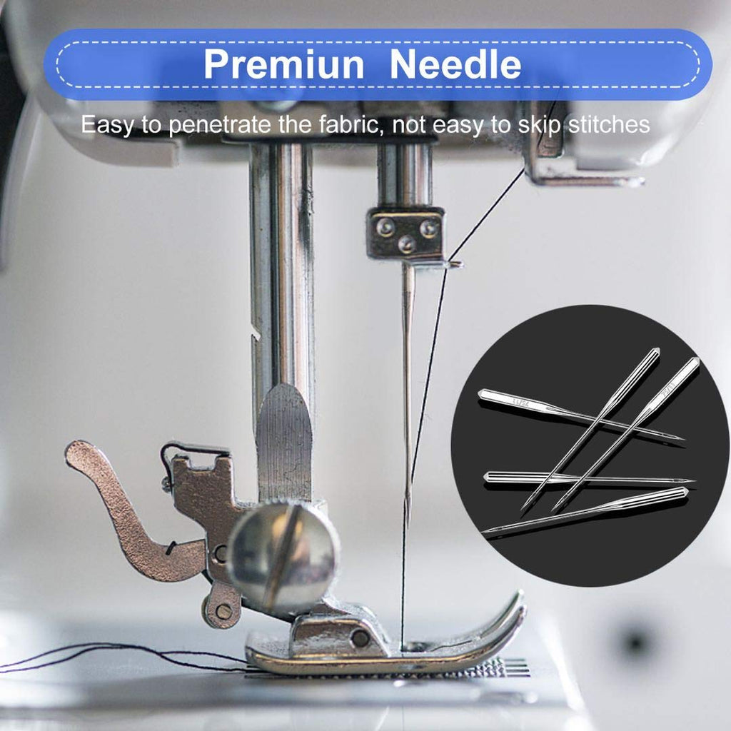 Set of 100 SEWPASAM sewing machine needles including sizes HAX1 65/9 to 110/18 for Singer, Brother, Janome, and Varmax sewing machines.