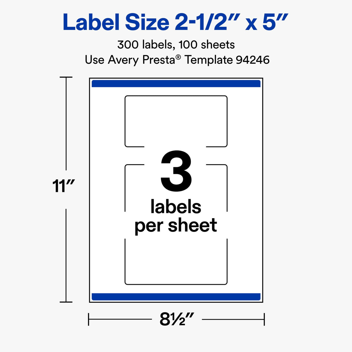 Avery® Matte White Rectangle Labels, 2.5" x 5", 300 Total 2.5" x 5" 300 Count