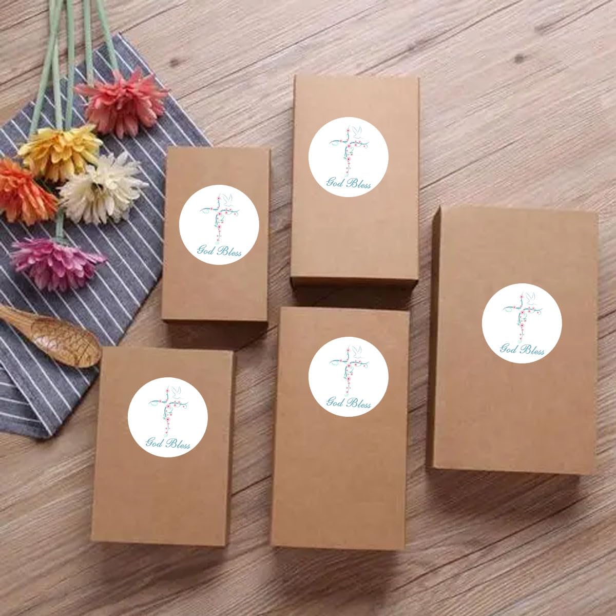 Floral Cross Stickers 2 Inch God Bless Sticker Labels for Religious, Confirmation, Christening, First Communion(Pack-500)