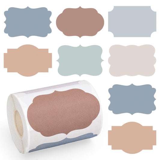 Whaline 282Pcs Boho Color Label Stickers Self-Adhesive Scalloped Label Decals Blank Name Tag Labels Roll for Jar Present Bottle Party Supplies, 6 Designs