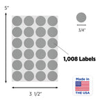 Gray ChromaLabel 0.75-inch round removable color-code dot stickers, 24 per sheet, 1008 total for labeling and organization.