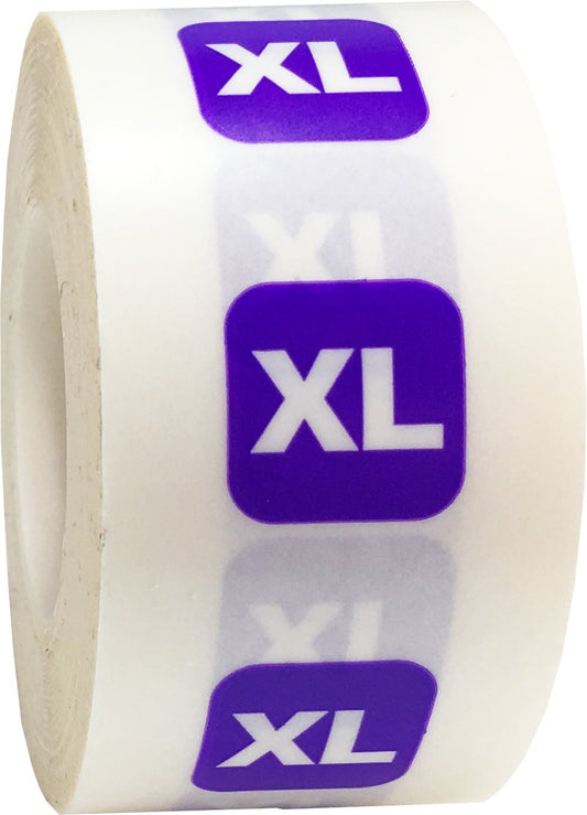 XL Clear with Purple Clothing Size Strip Labels for Retail Apparel 1.25 x 5 Inch 125 Adhesive Stickers