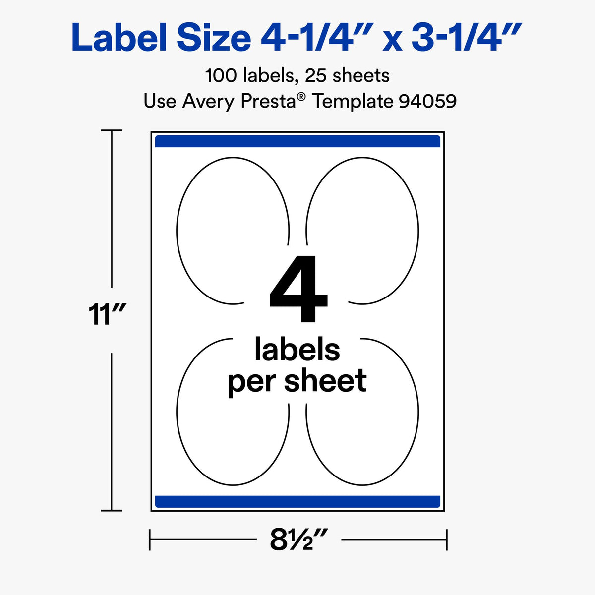 Avery® Matte White Oval Labels, 4.25" x 3.25", 100 Total 100 labels