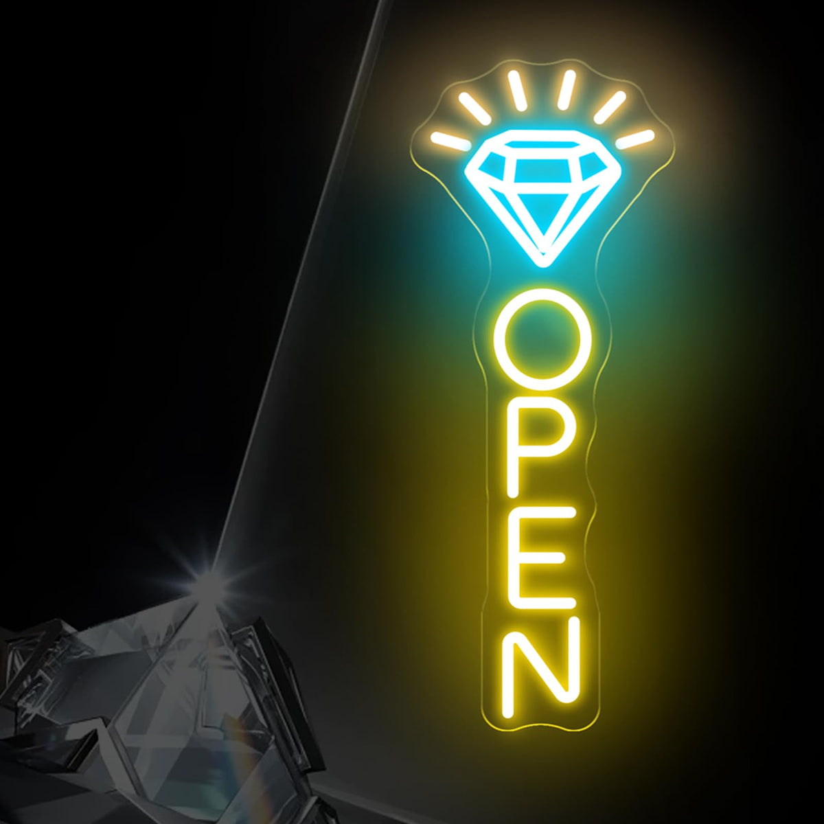 Diamond Open Neon Sign, Jewelry Store LED Window Light for Boutique Display