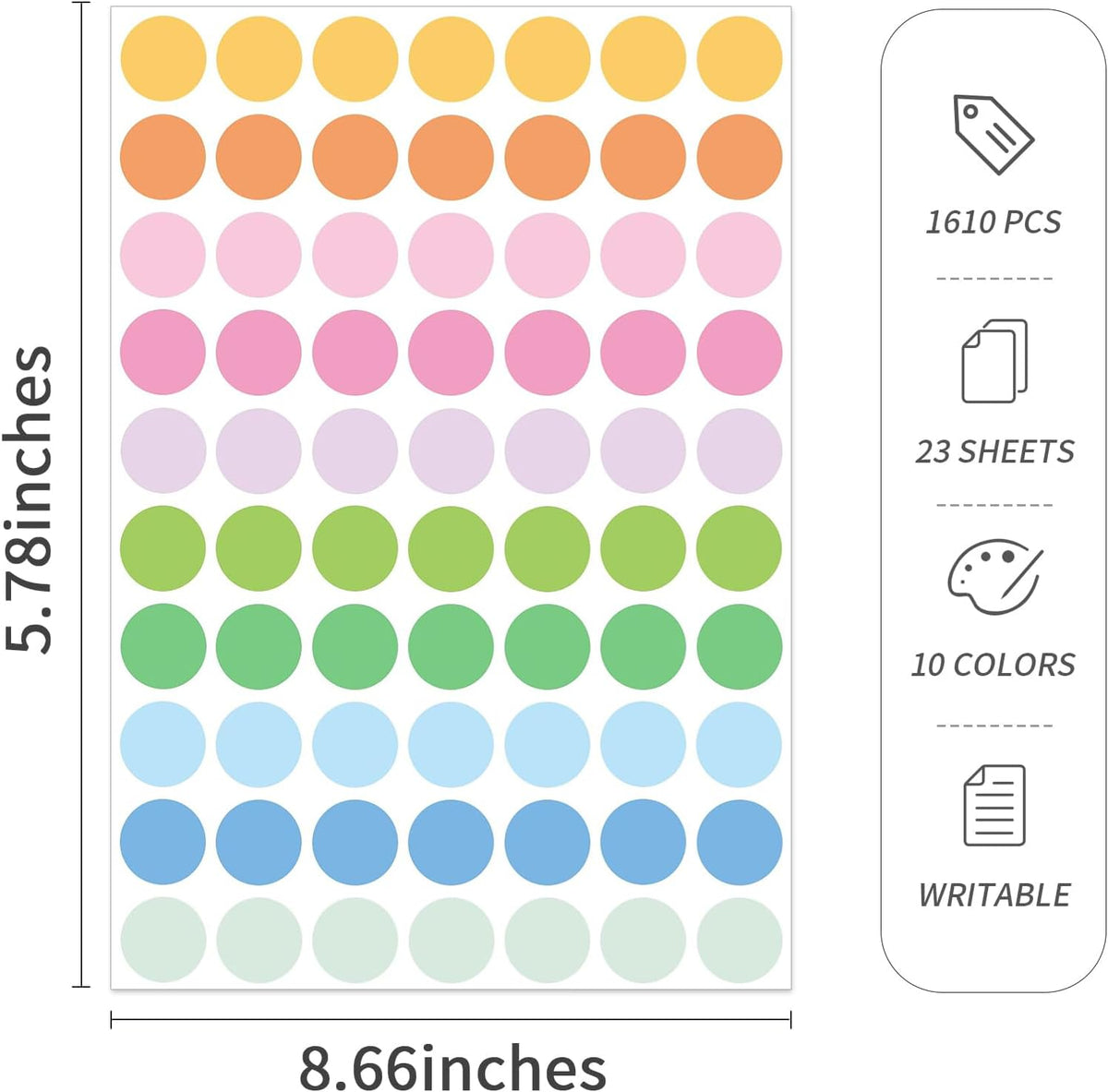 1610 PCS Colored Dot Stickers 3/4" Round Circle Color Coding Labels Macaron