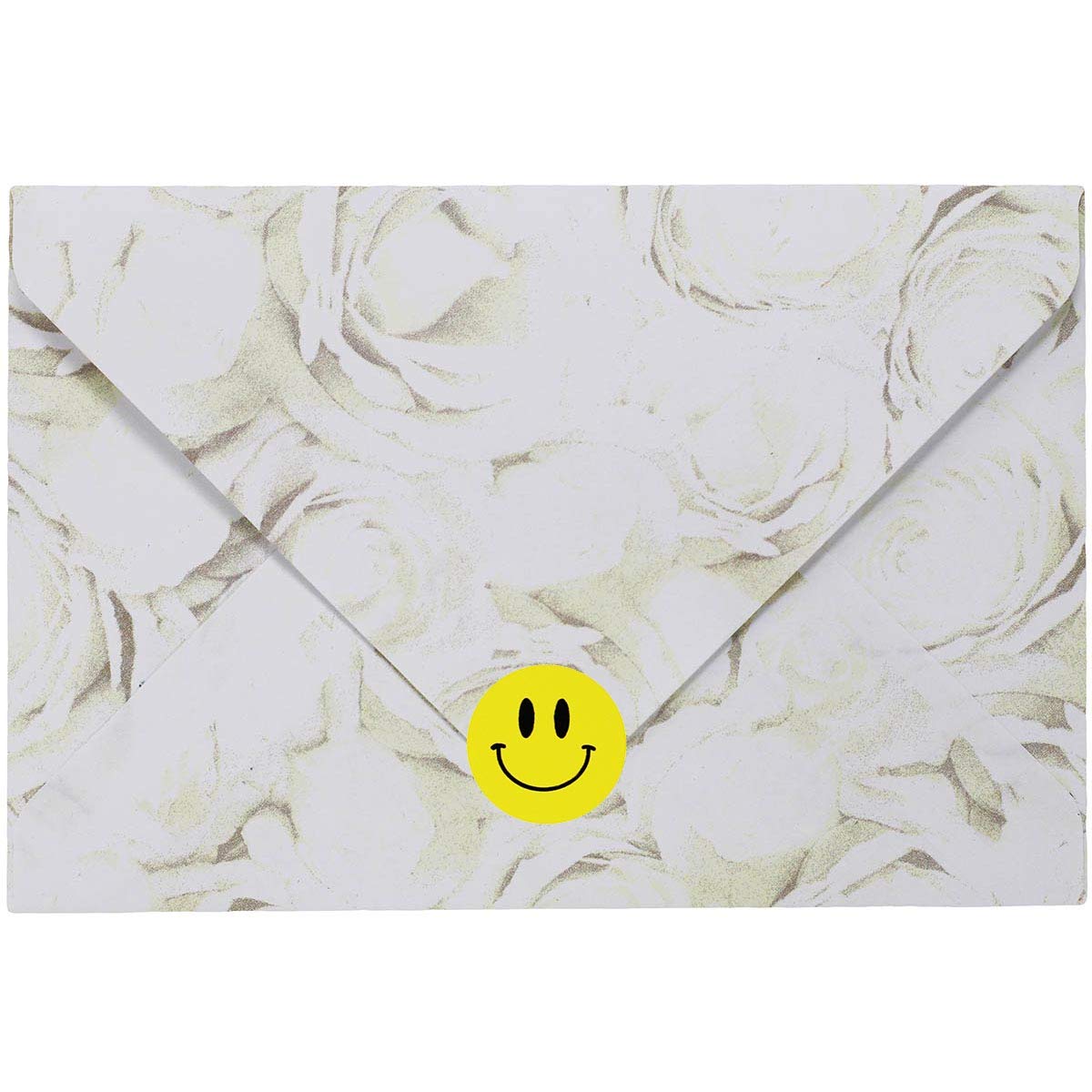 Yellow happy face stickers on a small roll, 0.75 inch adhesive labels, 50 total, perfect for decorating or labeling.
