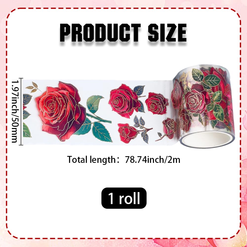 GORGECRAFT 2m*50mm Pre Cut Floral PET Tape Rose Aesthetic Tapes Journaling Scrapbook Tape Bujo Planner Supplies for Journal Book Card Diary Envelope Scrapbooking Crafts