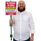 SmartSign 12" x 10" 'No Parking On Grass Violators Towed, Do Not Drive On Grass' Yard Sign with 3 ft Stake, 40 mil Aluminum 3M Laminated Engineer Grade Reflective, Multicolor Reflective Aluminum Sign with 3' Stake