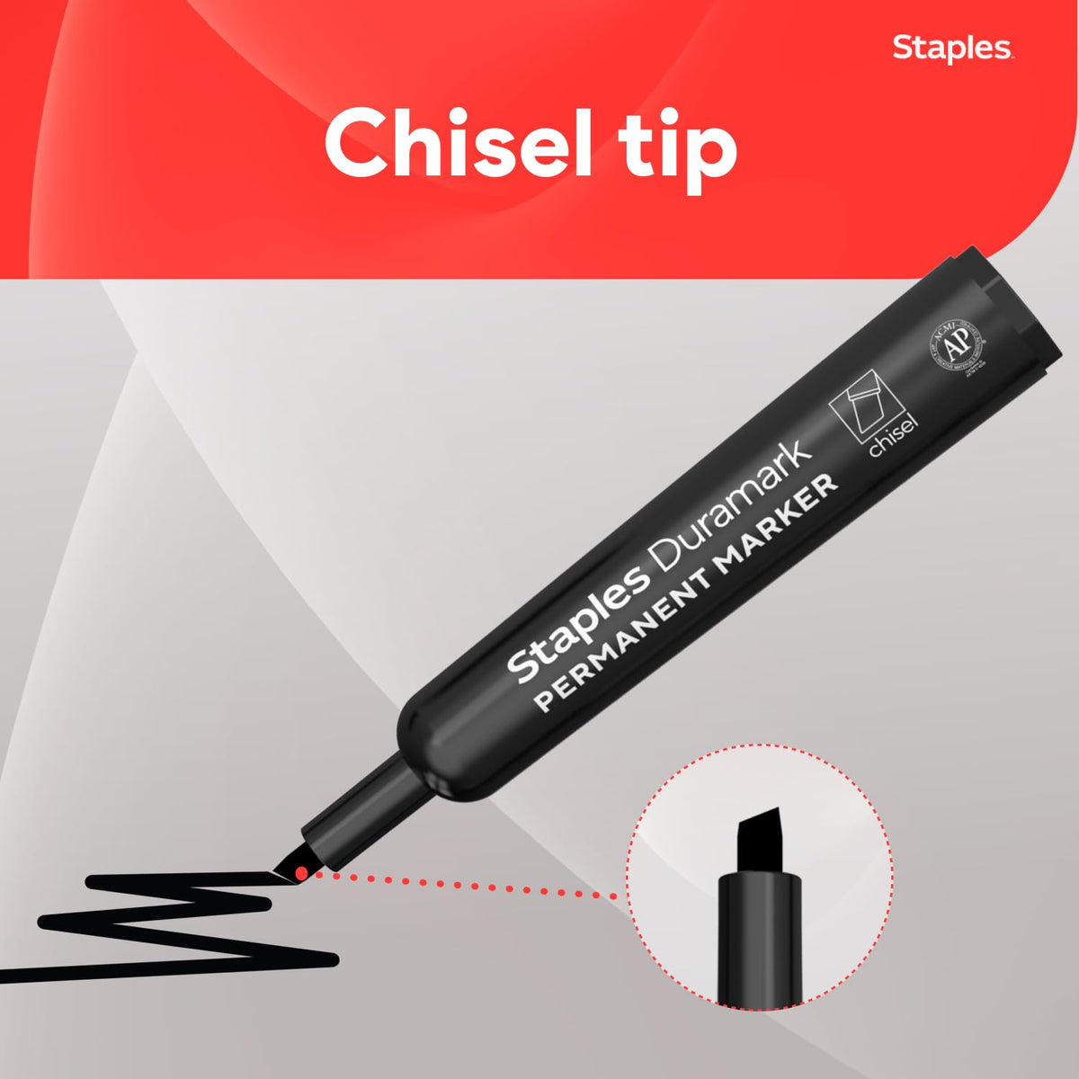 Staples Tank Permanent Markers, Chisel Tip, Black, 36 Pack