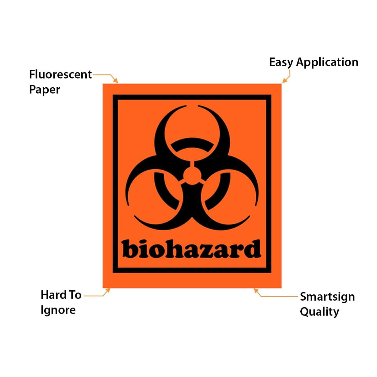 SmartSign (500-Pack) Biohazard Labels with Symbol on a Roll, 3.5" x 4", Fluorescent Paper Labels With Permanent Adhesive, for Medical, Industrial Use, Orange/Black with Border, Made in USA