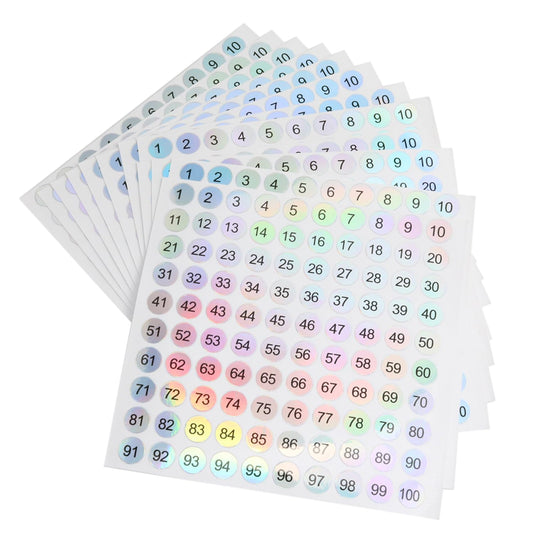 1 to 100 Reflective Laser Small Round Consecutive Numbers Stickers Self Adhesive Inventory Storage Organizing Label Stickers for Household Items, Schools, Books, Numbering, etc. -12PCS