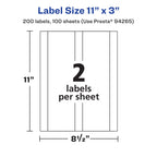 Avery Matte White Removable Rectangle Labels, 11" x 3", 200 Removable Labels, Laser/Inkjet Printable 200 labels