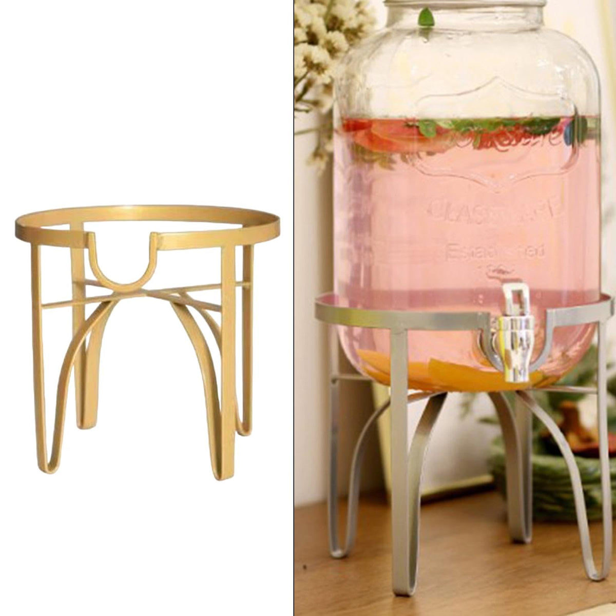 Drink Dispenser Stand for 5L Round Glass Jars, Iron Metal Beverage Jar Holder Rack for Countertop Parties and Events