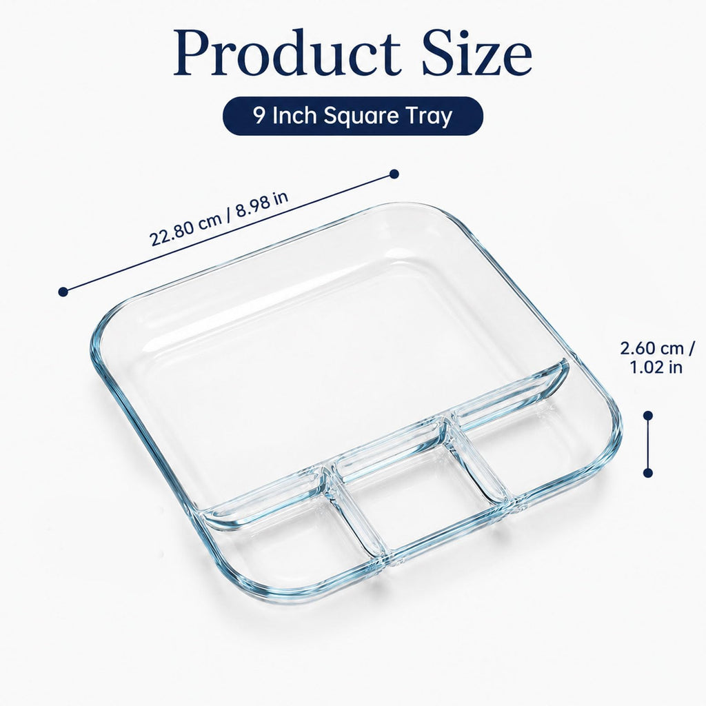 Glass Chips and Dip Serving Dish, Square Divided Appetizer Tray