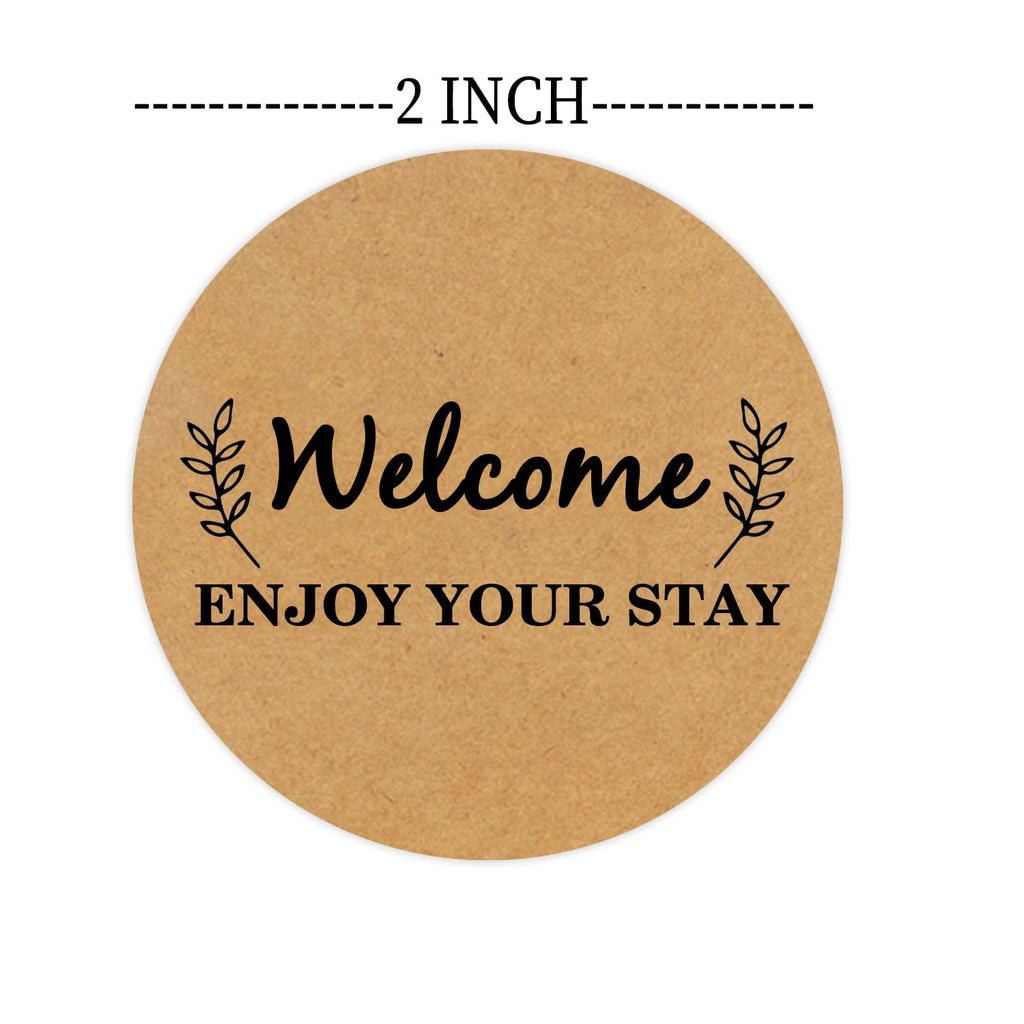 500 PCS Welcome Hotel Guest Kraft Paper Stickers Welcome Enjoy Your Stay Stickers Hotel Key Card Envelope Seals for Welcoming Guests and Decorating (Pack of 2) 2 inches in diameter (Pack of 2)