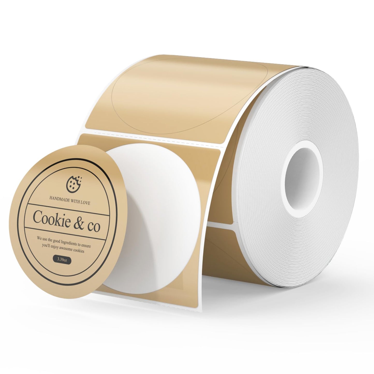 MUNBYN 3 Inch Brown Round Thermal Labels, Multi-Purpose Circle Thermal Stickers for Small Business, 500 Labels/1 Roll 3" 1