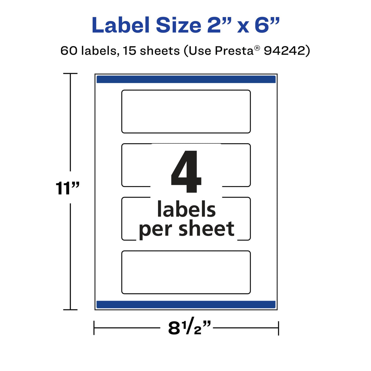 Avery® Matte White Removable Rectangle Labels, Sure Feed® Technology, Print-to-The-Edge, 2" x 6", 60 Removable Labels, Laser/Inkjet Printable 60 labels