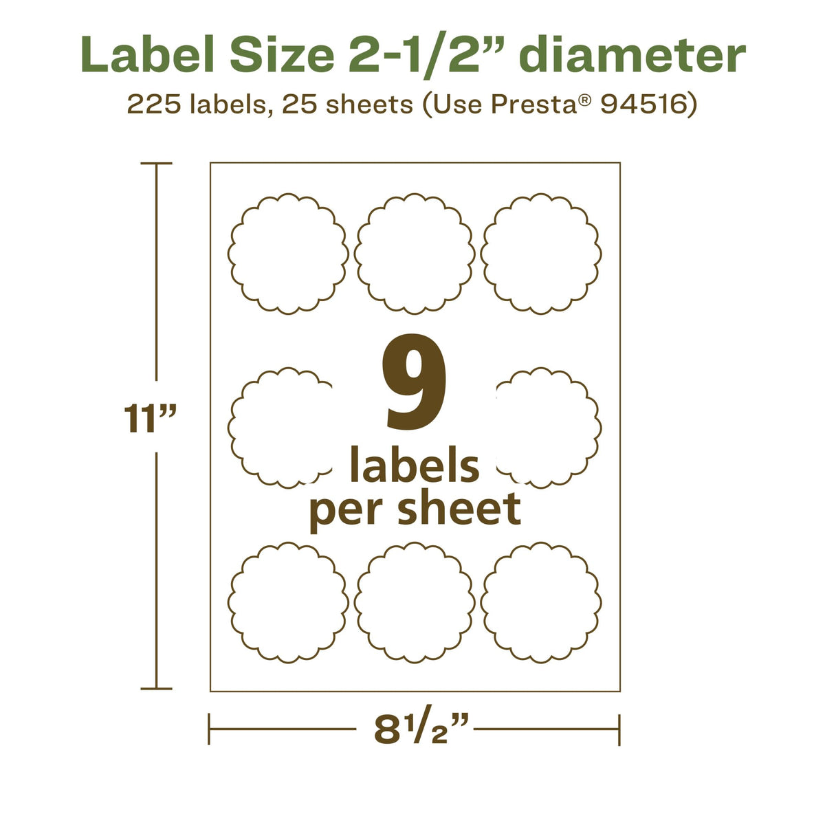 Avery EcoFriendly Matte White Recycled Round Scalloped Labels, 2.5" Diameter, Print-to-The-Edge, Matte White Labels, Permanent Adhesive, Laser/Inkjet Printable, 225 Total 225 labels