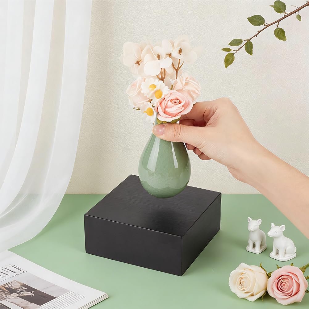 PH PandaHall Pine Wood Display Stand Black Minimalism Jewelry Display Stand Pedestals, Square Risers for Necklace Bracelet Ring Perfume Art Display Sculptures and Miniatures, 4.7x4.7x1.96 inch