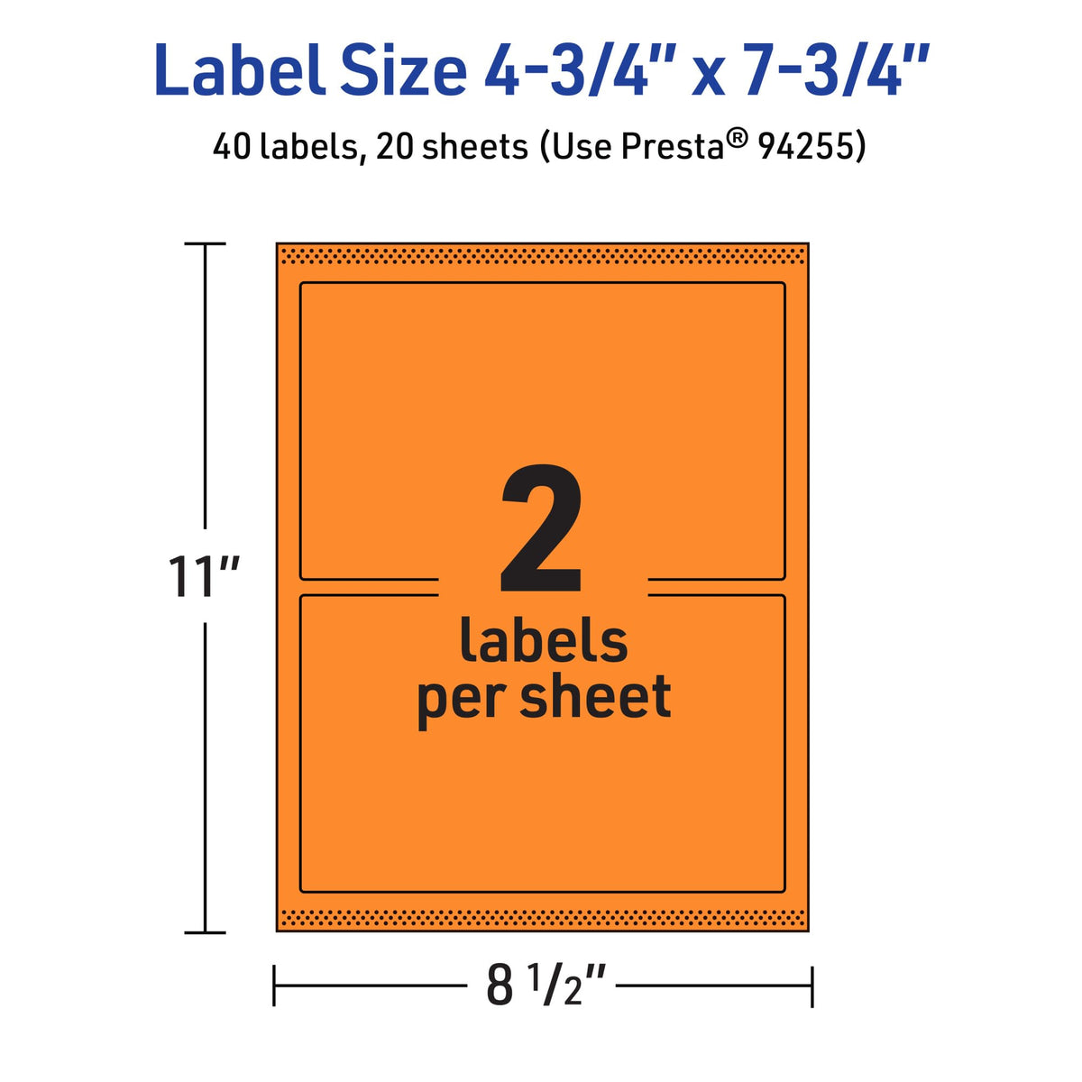 Avery Printable Rectangle Labels, Sure Feed Technology, 4-3/4" x 7-3/4", Bright Orange Labels, Print-to-The-Edge, Laser/Inkjet Printable, 40 Total, Great for Shipping and Packaging 40 labels