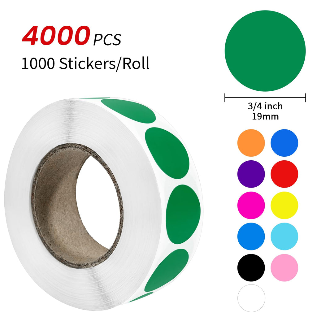 4000 PCS 3/4" Colored Dot Stickers Round Circle Coding Labels Multicolored